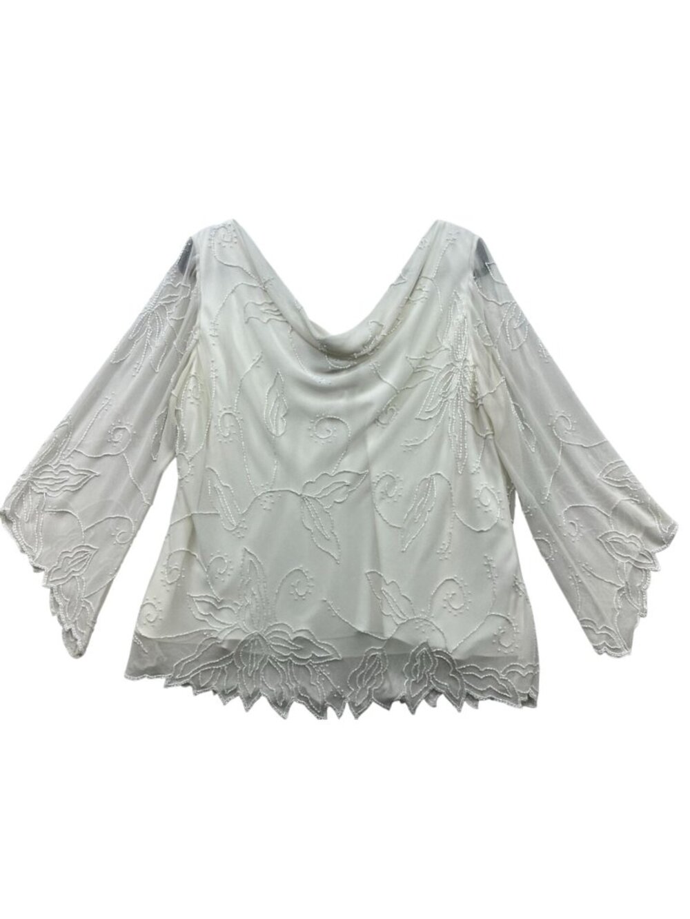 Dressbarn Collection Womens Embroidered Cowl Neck Top Bell Sleeve Sz 14/16 White